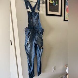 Blue Spice Distressed Denim Overalls
